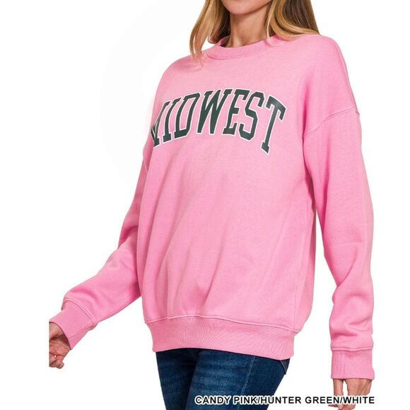 #OT-4300MW MIDWEST" PRINTED FLEECE ROUND NECK SWEATSHIRTS Candy Pink - Picture 2 of 2